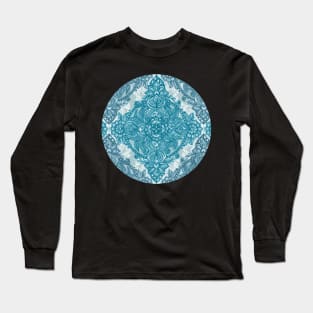 Teal & White Lace Pencil Doodle Long Sleeve T-Shirt